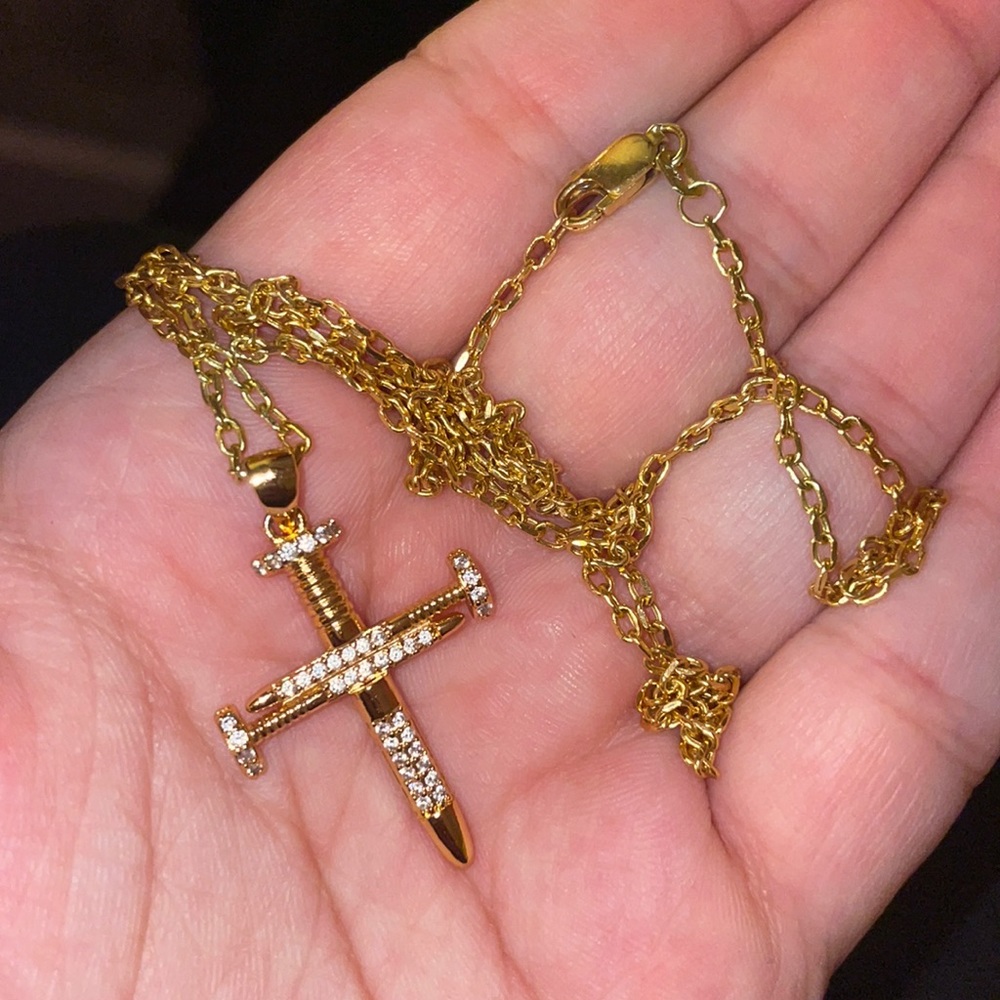 Nails on a Cross Gold Necklace